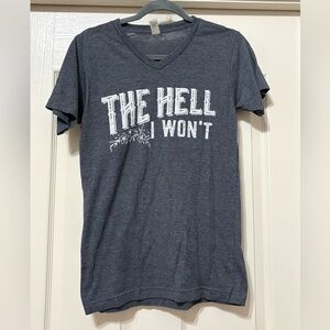 Tultex Dark Gray V-Neck Tee with White Graphic